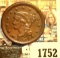 1752 _ 1854 U.S. Large Cent, AU+. Chocolate Brown.