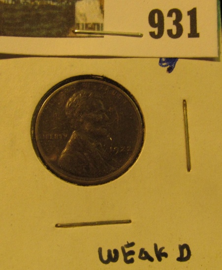 931 _ 1922 Weak D variety Lincoln Cent, Fine.