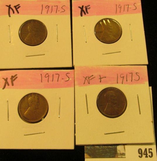 945 _ (4) 1917 S Lincoln Cents, all grading EF. Nice Chocolate browns.