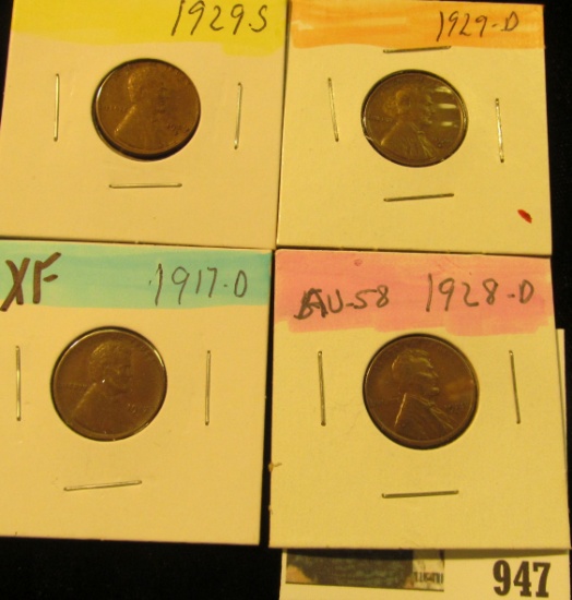 947 _ 1917D, 28D, 29D, & S Lincoln Cents, all Grading EF.