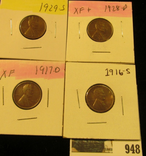 948 _ 1916S, 17D, 28D, & 29S Lincoln Cents, all Grading EF.