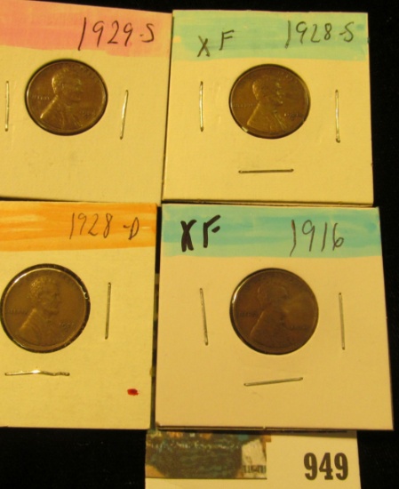 949 _ 1916P, 28D, 28S, & 29S Lincoln Cents, all Grading EF.