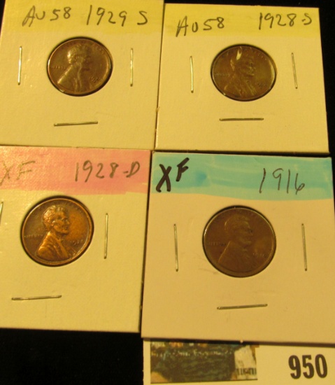 950 _ 1916P, 28D, 28S, & 29S Lincoln Cents, all Grading EF.