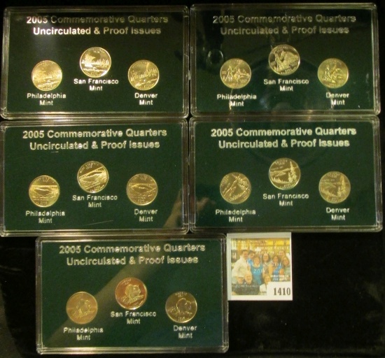 1410 _ 2005 Proof & Uncirculated  P, D, & S Statehood Quarters in five cases and stored in a box.