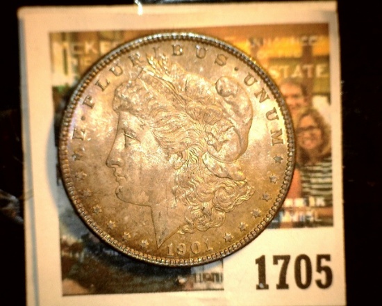 1705 _ 1901 O U.S. Silver Morgan Dollar, Gem BU 65, Fantastic toning.