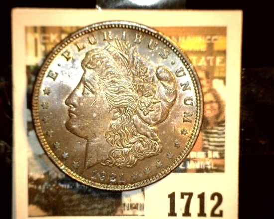 1712 _ 1921 P U.S. Silver Morgan Dollar, Choice BU 64, gorgeous toning.