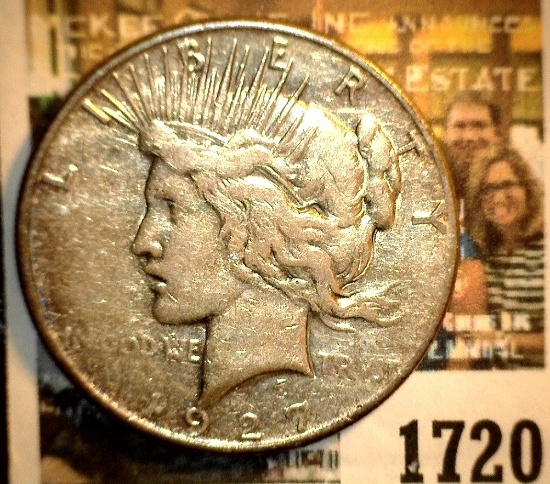 1720 _ 1927 S U.S. Silver Peace Dollar, light toning, VG-Fine.