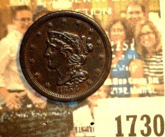 1730 _ 1854 U.S. Half Cent, AU+, dark Brown.