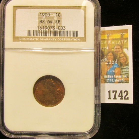 1742 _ 1900 Indian Head Cent NGC slabbed MS 64 RB.