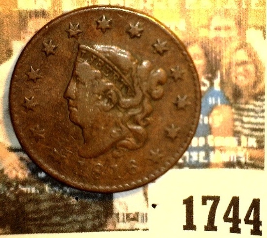 1744 _ 1816 U.S. Large Cent, originally purchased in someone's auction #598 as VF+.