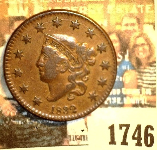 1746 _ 1832 U.S. Large Cent, Medium letters, VF+.