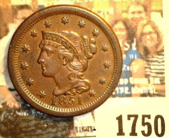 1750 _ 1851 U.S. Large Cent, Brown Uncirculated. Originally purchased in someone's Auction #658 as "