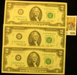 1026 _ (3) Consecutive Serial Number Two Dollar Series 1976 Federal Reserve Notes, all Crisp Uncircu