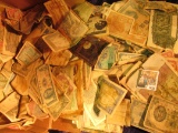 1033 _ Unsorted Box full of Old Foreign Currency, advertising notes, some facsimile notes, & possibl