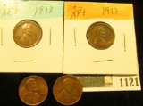 1121 _ Pair of 1913 P EF & Pair of 1934 P Red-Brown Uncirculated Lincoln Cents.