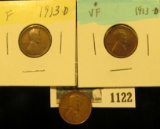 1122 _ Pair of 1913 D F-VF & 1930 P Brown Uncirculated Lincoln Cent.