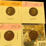 1123 _ Trio of 1913 D VF & 1932 D Brown Uncirculated Lincoln Cent.
