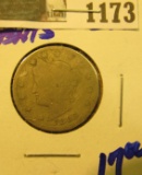1173 _ 1883 With Cents Liberty Nickel. Scarce Date.