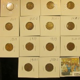 1225 _ (2) 1936P, D, S, 37P, D, S, 38D, (3) 39P, & (3) 39S Wheat Cents, most are VG to F. All carded