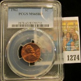 1274 _ 1962 P Lincoln Cent, PCGS slabbed MS65RD.