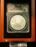 1339 _ Hard wood cased ANACS slabbed 2008 MS70 Silver Eagle First Day of Issue ANACS Certified #0996