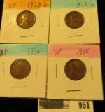 951 _ 1915P VF, 16P EF, 28S EF, & 29S EF Lincoln Cents.