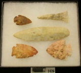 1426 _ (1) Spear, (1) Drill, & (3) Small Arrow heads, all Native American Artifacts from the Collect