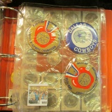 1458 _ Three-ring Notebook with several plastic pages of Sports related items including bottle caps,