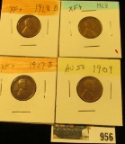 956 _ 1909 P, 27S, 28P & D Lincoln Cents, all Grading EF.