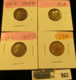 962 _ 1910P, 27S, 28P & D Lincoln Cents, all Grading EF.