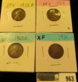 963 _ 1910P, 27S, 28P & D Lincoln Cents, all Grading EF.