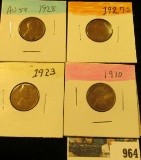 964 _ 1910P, 23P, 27S, & 28P Lincoln Cents, Fine to AU.