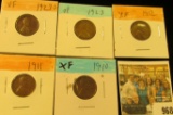 968 _ 1910P, 11P, 12P, 23P, & S Lincoln Cents, Fine to EF.