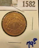 1582 _ 1864 U.S. Two Cent Piece. Partial 
