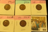 970 _ 1922D, 25D, S, 26P & D  Lincoln Cents, VG to EF.