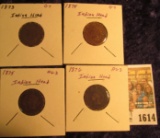 1614 _ 1873, 1874, 1875, & 1876 Indian Head Cents. AG-G.