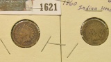 1621 _ 1859 & 1860 Indian Head Cents. Good.