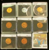 1649 _ 1943S Circ., 51S, 52D, 53P, D, S, 55S, & 56D BU Lincoln Cents in special holders.
