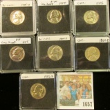 1657 _ 1954P, D, S, 55P, D, 56P, & D Jefferson Nickels. All Gem BU and stored in special holders.