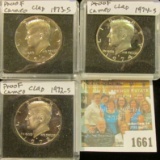 1661 _ 1972S, 73S, & 74S Gem Cameo Proof Kennedy Half Dollars, all stored in special holders.