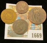 1669 _ (4) Old Copper Coins, including dates 1787 & 1811.