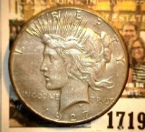 1719 _ 1927 P U.S. Silver Peace Dollar, light toning, EF.