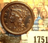 1751 _ 1853 U.S. Large Cent, AU+. Chocolate Brown.