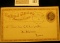 Very Old May 1874 Postal card addressed to Des Moines and postmarked 
