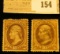 Pair of 1870 USA 10c brown Jefferson Stamp Cancelled & Mint.with no gum and hinge.