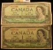 Pair of 1954 Bank of Canada One Dollar Banknotes.