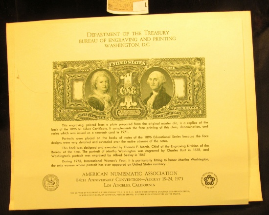 "Department of the Treasury Bureau of Engraving and Printing Washington, D.C." Souvenir Card depicti
