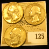 1955P, 58D, & 59P U.S. Silver Washington Quarters.