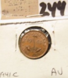 1941 C Newfoundland One Cent, AU.