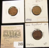 1943, 44, & 47 C Newfoundland Canada One Cents. VF+.